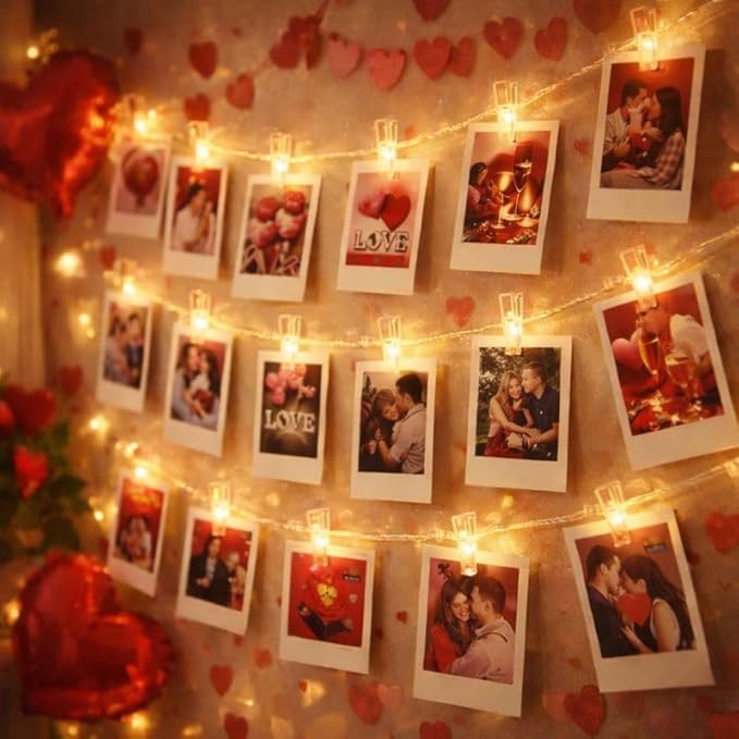 One94Store Romantic Photo Clip String Lights  -  14 LED 3 Meter Warm White Fairy Lights for Bedroom, Wall & Picture Décor | Valentine's Day, Party & Wedding Decoration (Pack of 1)