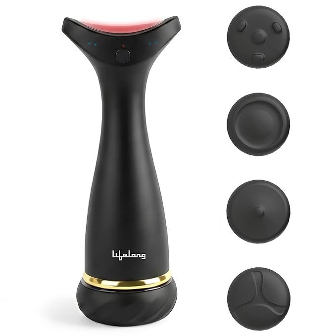 Lifelong Flathead Massager | Body Massager for Pain Relief | 4 Specialized Heads for Targeted Therapy | 4 Speed Levels | Heat Therapy | Full Body Electric Percussion Massager for Adults | Black