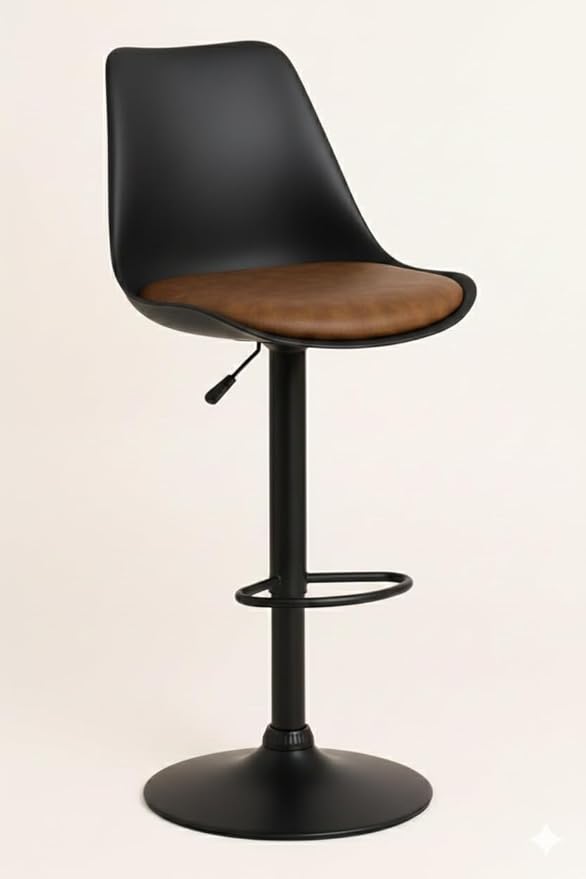 REVOLVING Height Adjustable 360 Swivel BAR Stool/Kitchen Chair Suitable for Kitchen, Cafeteria, Dining, Office, Shops, Counter, Breakfast, Pub (Black Base) (Black & Brown)