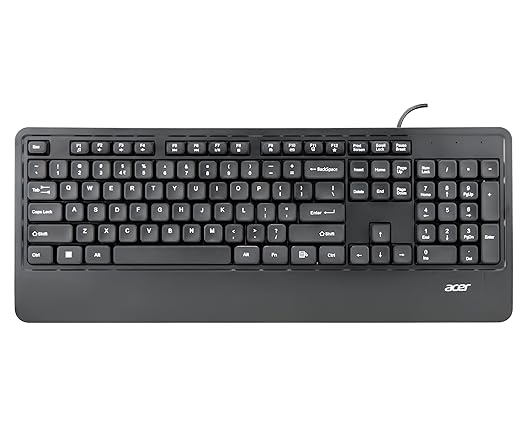 acer OfficeKey Wired Keyboard with Palm Rest | Plug & Play USB 2.0 | Co-Pilot Shortcut Key | Rupee ¹ Symbol | 10M Keystroke Life | 104 Chiclet Keys | Windows & Mac Compatible  -  Black