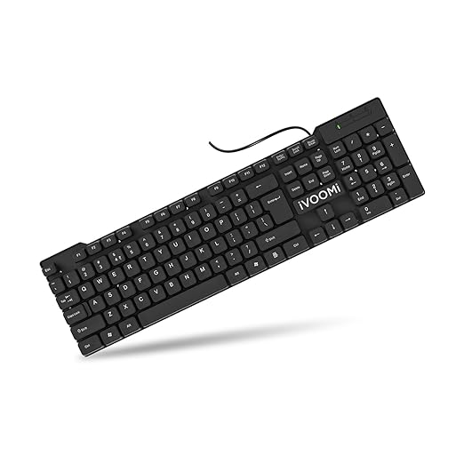 iVOOMi Quest Wired USB Keyboard, BIS Approved, Full-Size Layout with Numeric Pad, Plug & Play USB Interface, UV Printed Key, 120cm Long Wire, Rupee Key Symbol - 1 Year Warranty (Black) - Newly Launch