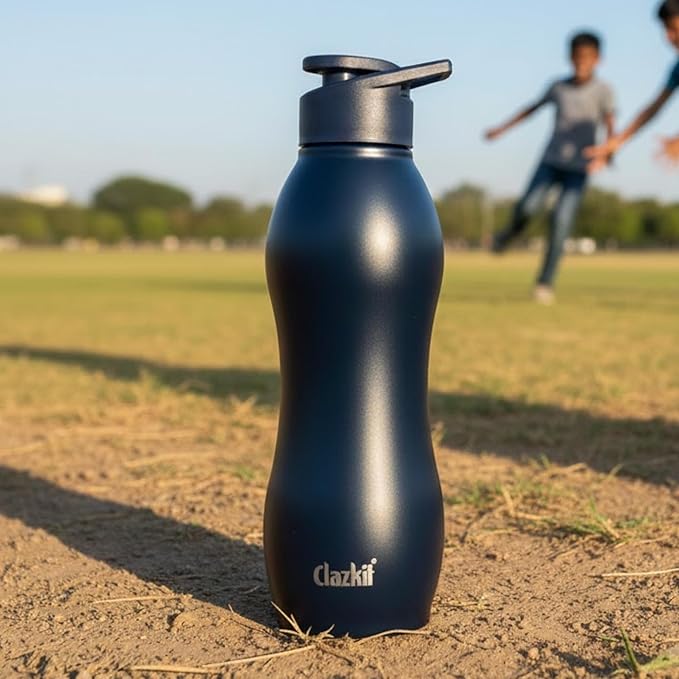 Clazkit Platina Stainless Steel Black Matte Finish Water Bottle |ISI Certified | Leakproof, Rust-Free, BPA-Free, Durable for Fridge, Sports, Gym, Yoga & Office  -  Easy to Clean & Reusable-1000ml