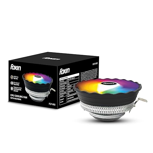 Foxin FCF 002 CPU Cooling Fan with Rainbow LED | CPU Cooler 120mm RGB Fan | Hydramatic Bearing | 1500 RPM & Airflow 48 CFM | 3-Pin | Compatible with Intel LGA1700/115X/1200 & AMD AM2/AM3/AM4/AM5