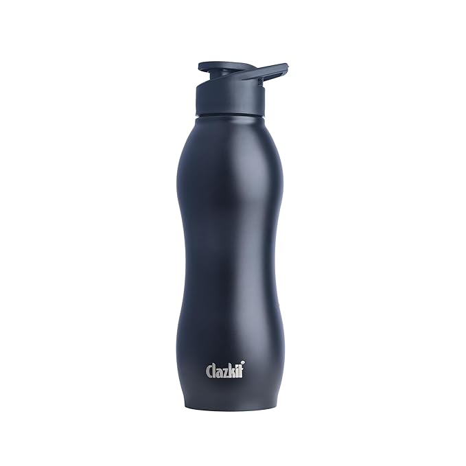 Clazkit Platina Stainless Steel Black Matte Finish Water Bottle Set of 2 |ISI Certified | Leakproof, Rust-Free, BPA-Free, Durable for Fridge, Sports, Gym, Yoga & Office - Easy to Clean & Reusable-1000ml