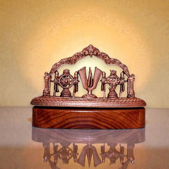 Copper Mini Shanku Chakra Balaji Slab | Platina Antique Finish | Ideal for Home Temple,Car Dashboard,Gifting, Housewarming & Home Decor | Height: 3.5 cm,Weight: 55 Grams