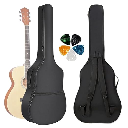 SKYCELL 41 Inch Padded Guitar Bag with Guitar Picks | Acoustic Guitar Cover Bag with Extra Protection | Universal Guitar Cover Bag Padded Design for 38/39/40/41 Inch Guitars  -  Black