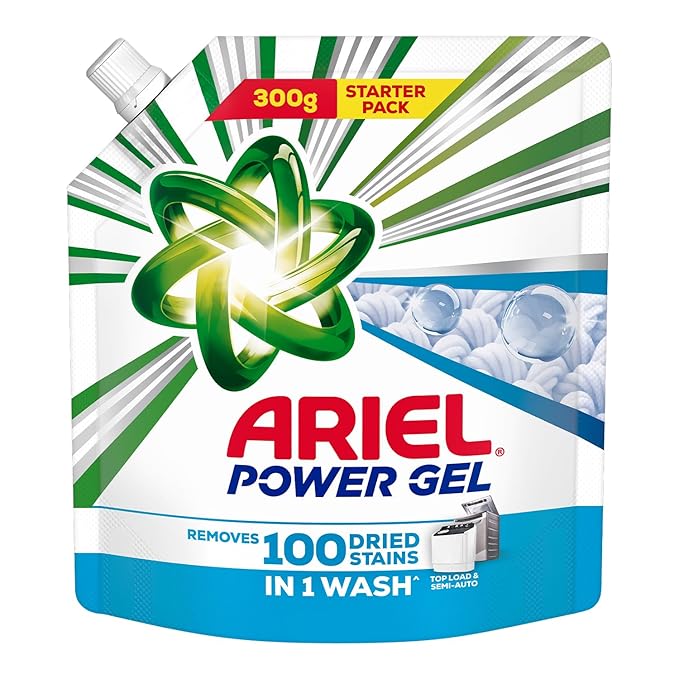 Ariel Power Gel Liquid Detergent for Top Load & Semi Auto  -  300g | Removes 100 Dried Stains in 1 Wash | Faster Dissolving | Long-Lasting Fragrance | Color Protection | At the price of Powders