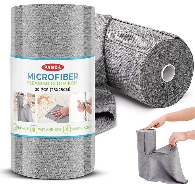 PANCA Microfiber Cleaning Cloth Roll 25x25 cm Reusable Tear-Away Towels | Super Absorbent Lint-Free Cleaning Wipes for Home, Kitchen, Car, Glass, Laptop & Floor Cleaning (20 Sheets)