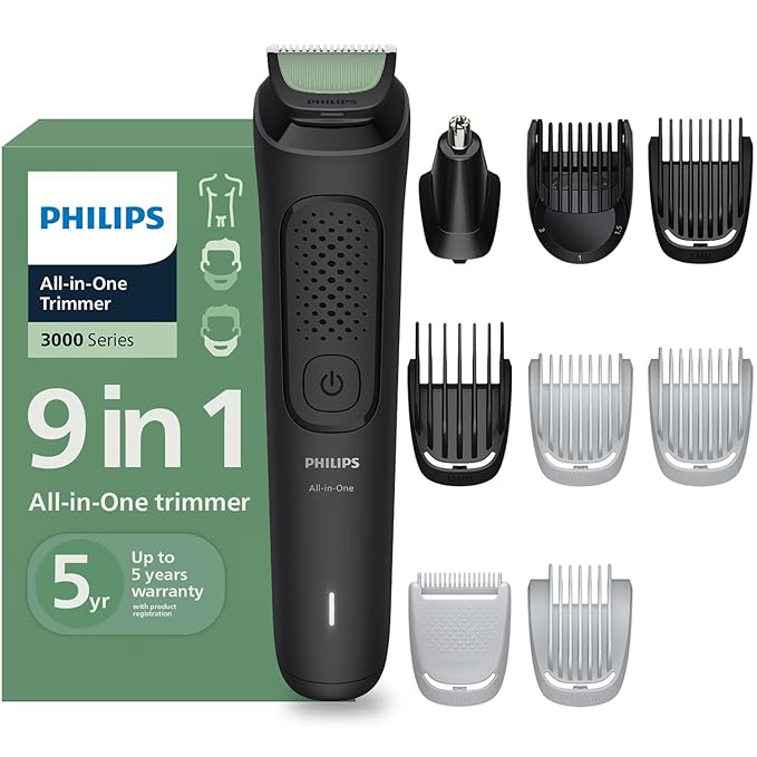 Philips India's No.1 Men's Trimmer* | One stroke beard trimming | All-in-One Grooming Kit- Face, Hair, Body | Ear/Nose attachment | Safe for Sensitive Skin | 60 mins runtime | 5yr warranty* | MG3927