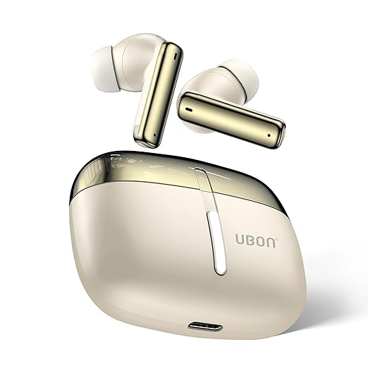 UBON J31 True Wireless Earbuds with ENC Mic, Up to 40H Playtime, Bluetooth v5.3, Touch Control, Type-C Fast Charging & Voice Assistant Support (Beige)