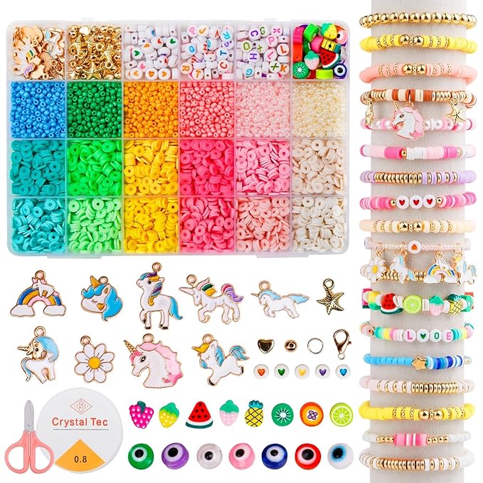 Satmarhz Unicorn Bracelet Making Kit for Girls, Jewellery Making Kit for Kids DIY Clay Bead Set Making, Toys for Girls Age 6-12 Years Old Multicolor