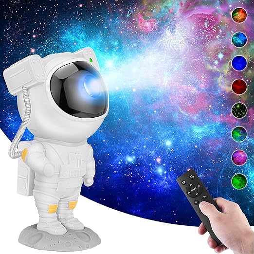 MELVIS Astronaut Galaxy Projector Night Light | 360° Rotating Nebula Star Projector with Remote, Timer & Adjustable Head | Space Lamp for Kids Bedroom, Gaming Room, Home Décor & Gift