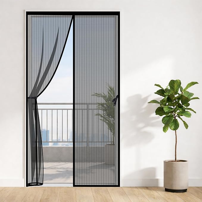 Classic Mosquito Net for Doors with Magnet (180×70 cm, Black) | Auto-Close Magnets, Full-Frame Hook-&-Loop, Tear-Resistant Polyester Mesh, DIY Install for Wooden/UPVC/Marble Frames