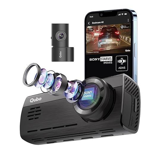 Qubo Dashcam Pro 4K [2026 Edition] | True 4K-Sony STARVIS IMX415 Sensor | Dual Channel | ADAS| NightPulse Vision| Ultra-Wide 8MP UHD+ Front, 2MP FHD Rear | 2.8" LCD|Built-in GPS, Wi-Fi | 1 TB Storage