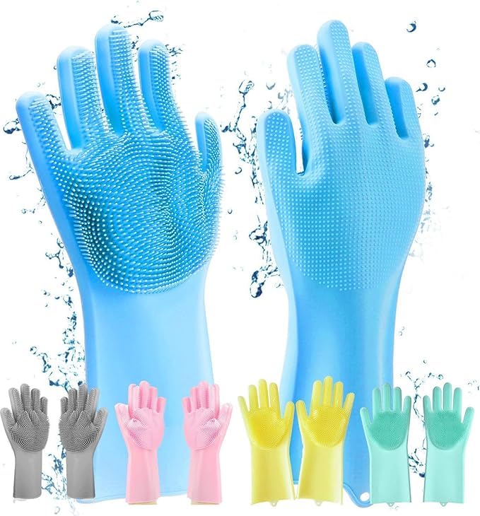 Hand Gloves for Kitchen Cleaning,Gloves Magic Silicone Dish Washing Gloves Hands wash utensil for women men,Dishwashing and Pet Grooming,Great for Washing Dish,Car,Bathroom(Multicolour,1 pair)