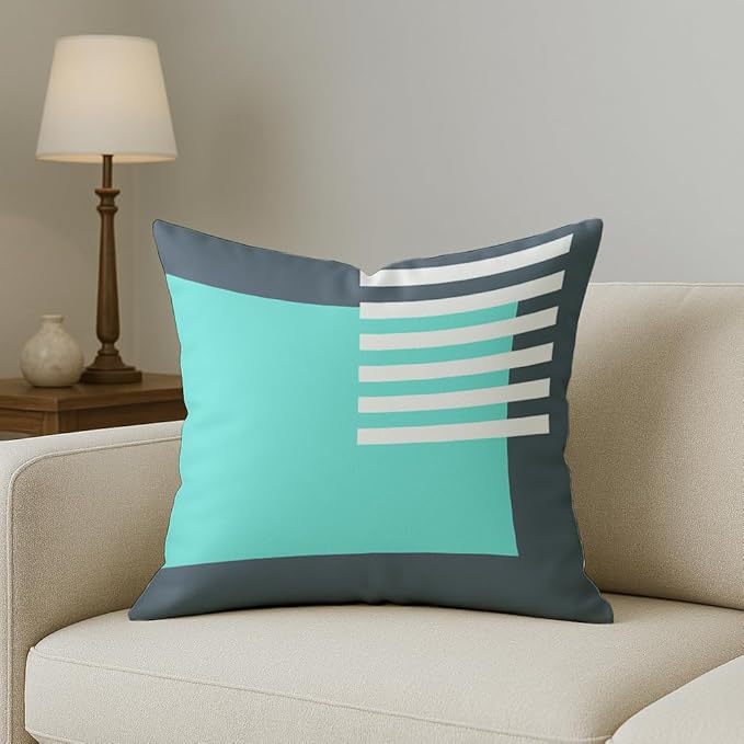 STITCHNEST Designer Geometrical Printed Polycotton Cushion Cover 16x16 Inch | Elegant Decorative Sofa Pillow Cover for Living Room Bedroom | Pack of 1
