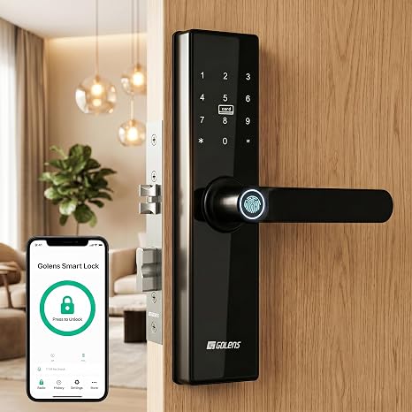 Golens X3N Black Smart Door Lock | 8-in-1 Keyless Entry | WiFi + Bluetooth | Fingerprint, PIN, RFID, OTP, App & Mechanical Key | Advanced Biometric Digital Lock for Main Door