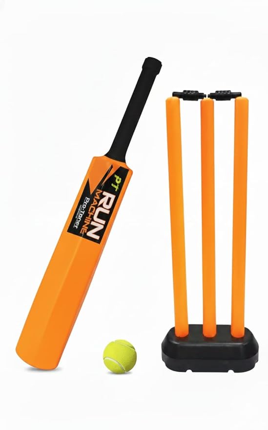 Protoner Cricket Kids Set with Bat, Stumps and Ball, Yellow, Plastic, Junior Cricket Kit for Children, Outdoor Sports Equipment (Neon Orange)