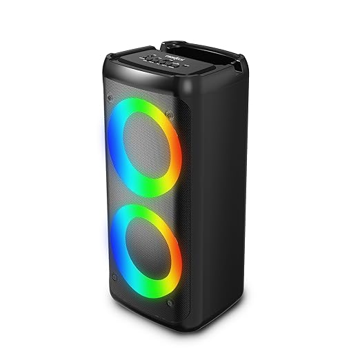 FRONTECH Multimedia Party Speaker | 20W Output | Dual 4" Drivers | RGB Light Tower Design | Bluetooth 5.0 | 2400mAh Battery | TWS, FM, USB, AUX, MIC | Portable Speaker | 1 Year Warranty (SW-0250)