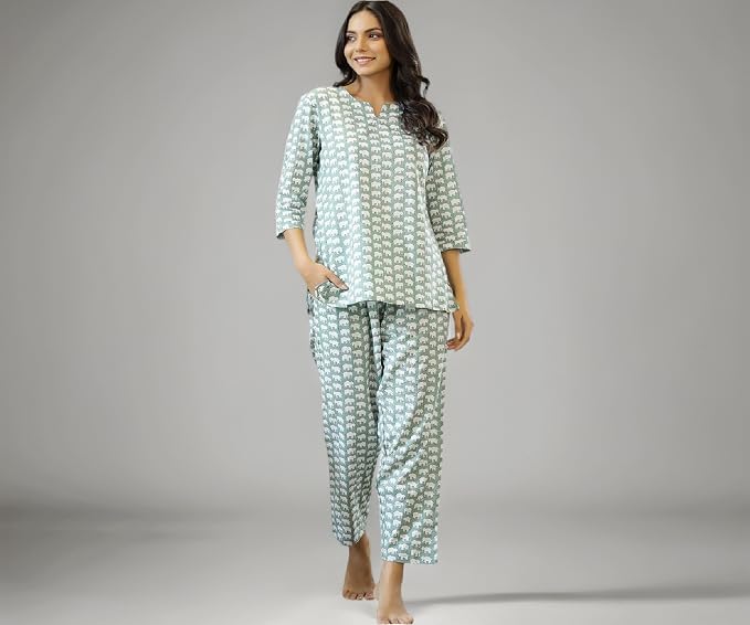 BLACK TEETAR Women's Printed Night Suit Set Pajama with Top Lightweight Soft & Comfy Sleepwear for Girls & Women
