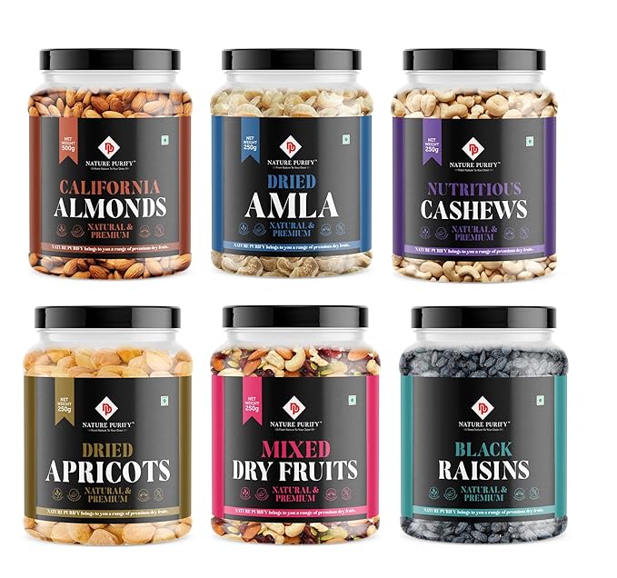 Nature Purify Dry fruits Combo 1.5 kg (Almond, Cashew, Apricot, Black Raisins, Amla & Mixed Nut)