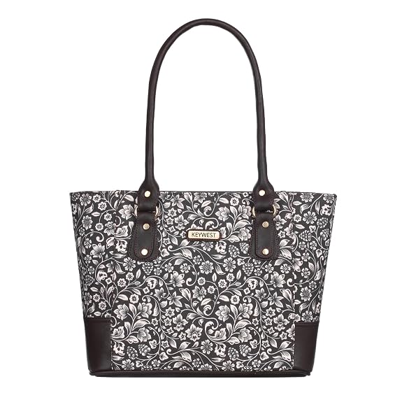 Keywest Women's Jute Print Office Bag | Stylish Bags for Office Use | Laptop Bag 15.6 inch | Stylish Tote for Office Use | Purse for Women | Vegan Leather Handbag | Daily & Travel Use | Environment Friendly, Breathable Material, Cruelty Free, Biodegradable, Skin Friendly