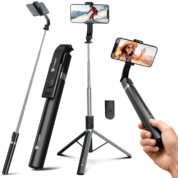Tygot T9 Selfie Stick Tripod, 67 Inch (170CM) Reinforced Tripod for Mobile Phone, Multi-Functional Bluetooth Long Selfie Stick for Travel,Vlogging,Compatible with iPhone and All Smartphones