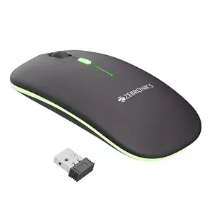 Zebronics Wireless Mouse, Dual Mode 2.4GHz + BT, Up to 1600 DPI, USB Nano Receiver, Lightweight Design, Multicolor LED Lights, Rechargeable Battery (Blanc, Grey)