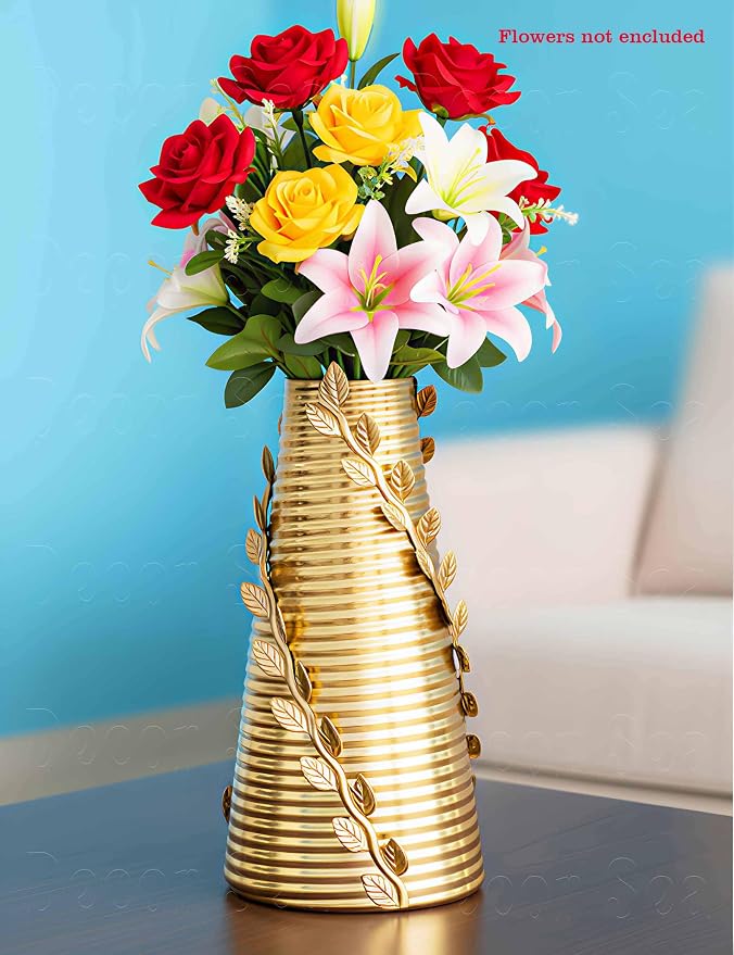 Flower Vase for Living Room | Gold Minimalist Table Metal Vase for Bedroom, Dining Table & Office Decor | Home Decoration