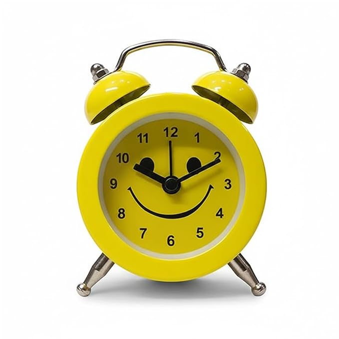 Ryme Analog Display Table Alarm Clock with Extra Loud Alarm & Heavy Metal Body  -  8 cm Desk Clock for Students, Kids Bedroom, Bedside & Study Table (Yellow)