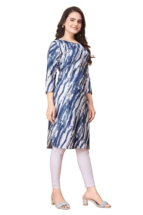 Womens Crepe Kurti | Straight Fit | Knee-Length | Crew Neck | 3/4 Sleeves | Casual & Office Wear