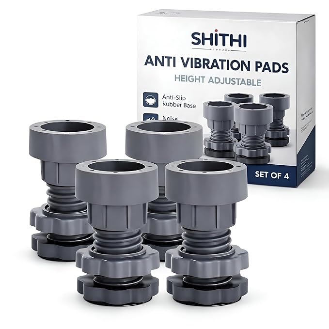 Hight Adjustable Washing Machine Pads  -  Anti Vibration Adjustable Height Feet, Anti Slip Rubber Pads with Suction Cups for Washer Dryer Refrigerator Furniture, Grey 4 Pack