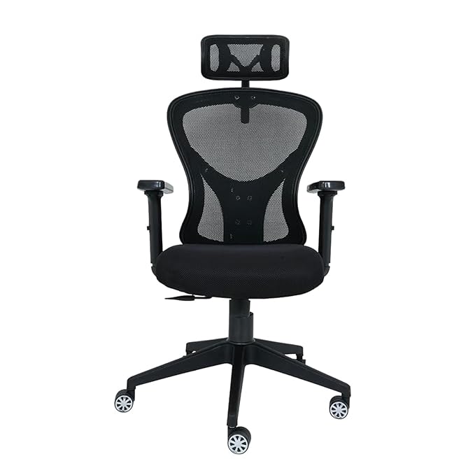 High Back Ergonomic Mesh Office Chair with Adjustable Headrest & Armrests, Breathable Back, Premium Cushioned Seat, Chrome Base Swivel Task Chair for Home & Office (Black)