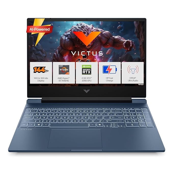 HP Victus, AMD Ryzen 7 7445HS, 4GB RTX 2050, 16GB DDR5, 1TB SSD, FHD, 144Hz, 300 nits, IPS, 15.6''/39.6cm, Win11, M365* Office24, Blue, 2.3kg, fb3197AX, Gaming Laptop