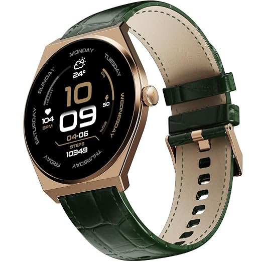 Fire-Boltt Phoenix Nova Smartwatch 1.43 Slim Super AMOLED Display 466x466 Pixel Always-On Display Bluetooth Calling Wireless Charging Rotating Crown Health Tracker for Men & Women Jade Green Leather