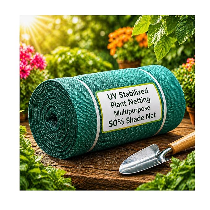 Bindian Green Shade Net, 50% UV Sun Protection, for Terrace, Garden, Green House, Balcony, & Gardening Multipurpose Agro Netting (5x6 Feet)