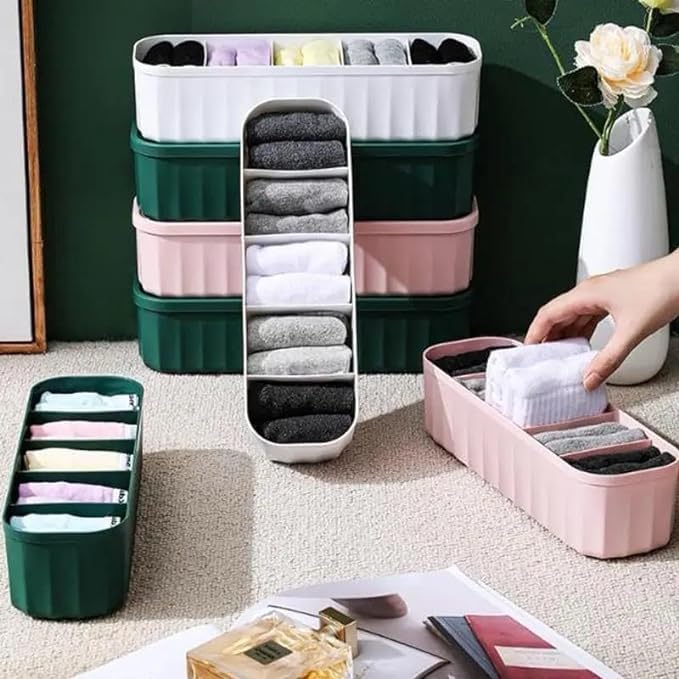 Drawer Organizers for Underwear, Socks, Bras, Ties, Undergarments, and Scarves - Closet Storage Dividers for Household Use Wardrobe Storage Box Set of 4 (Multicolor), Plastic