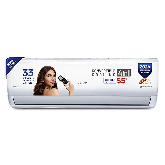 Cruise 1.5 Ton 3 Star,New Star rated, Inverter Split AC with 7-Stage Air Filtration (Copper, Convertible 4-in-1, Fast Cooling, PM 2.5 Filter, Anti-Rust Tech, New BEE Rated, CWCVBM-VQ3D173, White)