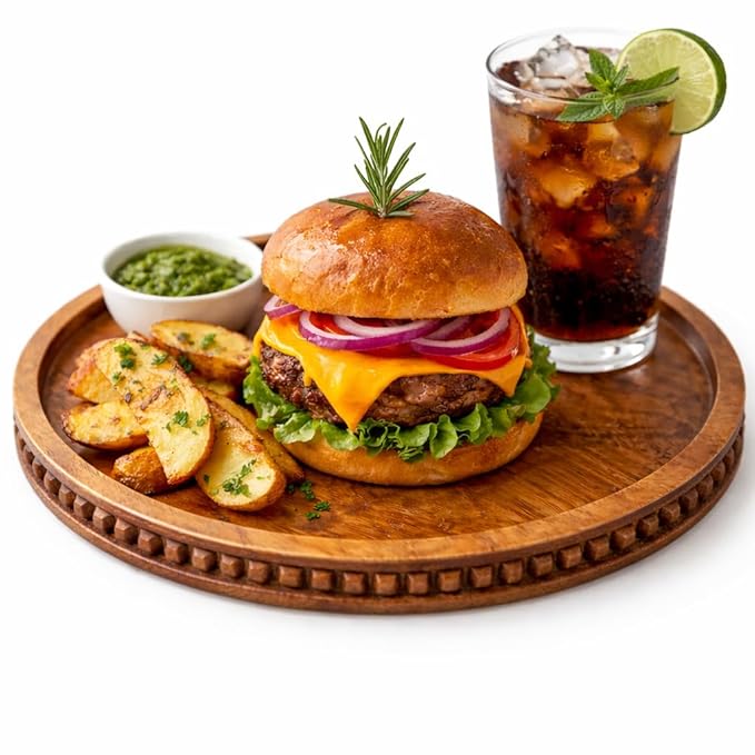 Wooden Serving Tray for Food Drinks Decorative Platter for Coffee Table Rustic Farmhouse Trays Centerpiece for Home Decore Living Room Kitchen Counter Set of 1