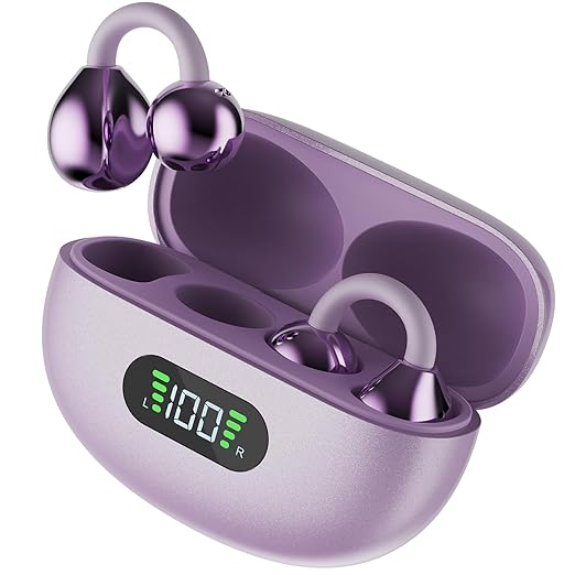 Fire-Boltt Aero Clip OWS Earbud w/Clip-On Fit, Custom EQ, Wireless Bluetooth TWS,50H Playtime, 50ms Low Latency, Display on Charging Case, App Support, Touch Controls, Gaming & Music-Lilac Bloom