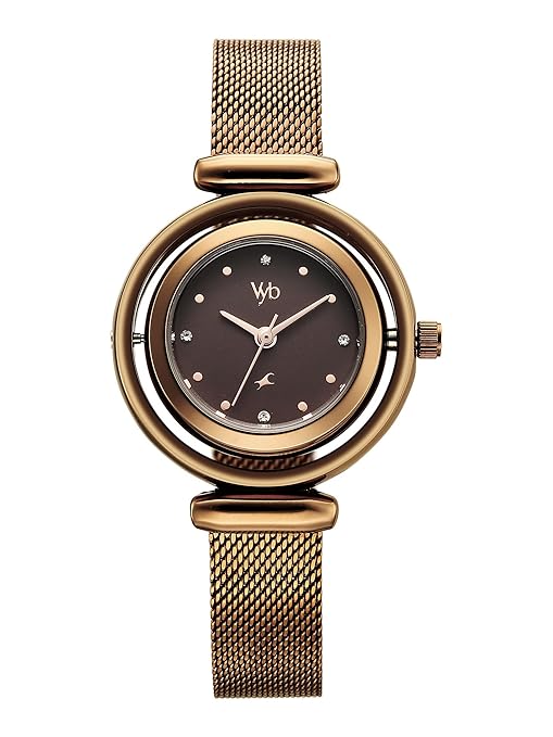 Fastrack Vyb Celeste with Quartz Analog Brown Dial Brown Stainless Steel Strap Watch for Girls - FV60118QM01W