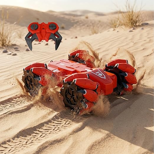 Lifelong Remote Control Drift Car Red | 4×4 Stunt Car with Rechargeable Battery | Double-Sided High Speed 360° Rotating Flip Action | Shockproof & BIS Approved RC Car Toy for Kids 3 - 12 Yrs (LLCRCDC04)