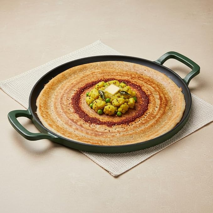 Ember Cookware Pre-Seasoned Cast Iron Tawa for Dosa 30 cm | Non Stick Induction Cookware | 10 Year Warranty | Cast Iron Tawa for Roti & Dosa | Non Stick Dosa Tawa | Heavy Duty Cookware | Green