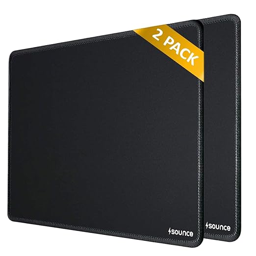 Sounce Pack of 2 Gaming Mouse Pad with Micro Weave Cloth Surface Extended Desk Mat Compatible with Optical and Laser Mouse Non Slip Rubber Base Water Resistant Stitched Edges (Black)