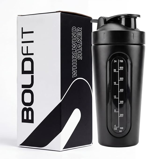 Boldfit Stainless Steel Protein Shaker Bottle 750ml with Glass Window, Leakproof Metal Shaker for Gym with Blender Ball, BPA-Free, Odor-Resistant, Heavy-Duty Mixer for Pre & Post Workout Supplements