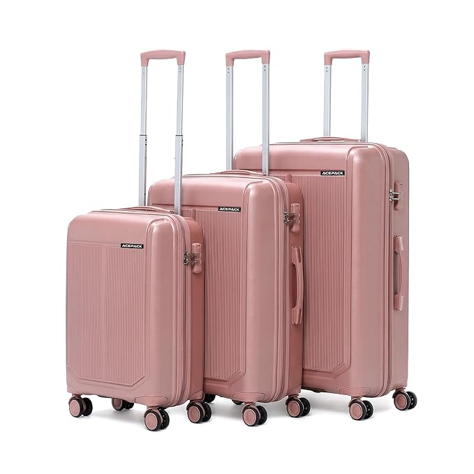 Megatron Family Set of 3 Pcs Lightweight Luggage  -  Unbreakable Polypropylene, Smooth Glide 8 Wheels, Built-in Number Lock, 3-Yearss Warranty (Set of 3, Rose Gold)