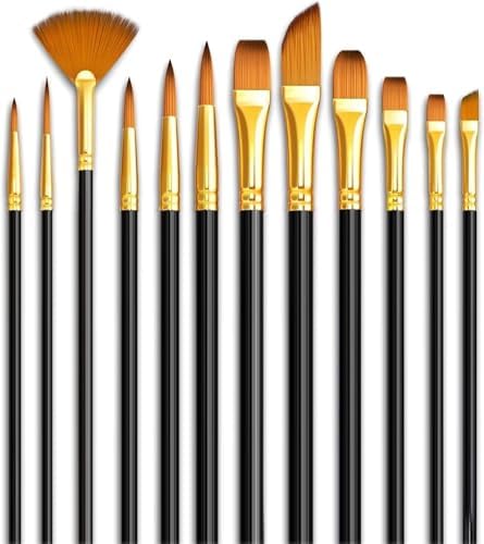 Eclet Craft 12-Piece Paint Brush Set  -  Professional Round Pointed Nylon Hair Brushes for Acrylic, Watercolor & Oil Painting (Basic Model)