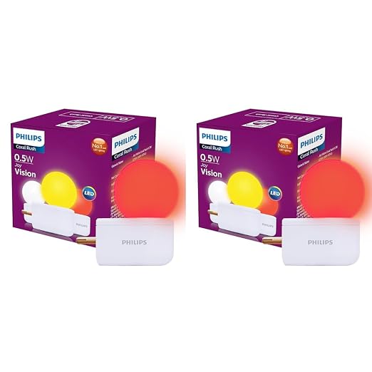 Philips Joy Vision Coral Rush 0.5W LED Night Lamp | Soft White Glow | Energy Efficient | Plug-in Prong Design | Ideal for Bedroom, Kids Room & Hallway (Red, Pack of 2)