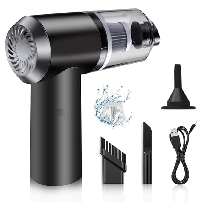 SONORO KATE 3-in-1 Portable Car Vacuum Cleaner with Blower  -  USB Rechargeable Cordless Handheld Mini Cleaner, Strong Suction, Washable HEPA Filter  -  Wireless Vacuum for Car, Home & Travel, Black