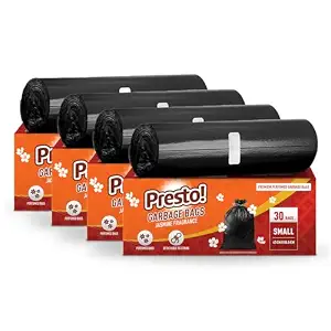 Amazon Brand - Presto! Premium Perfume Garbage Bags on Roll with Tie String | Small | 17x20 Inch | 120 Count | 30 X 4 Packs | Black